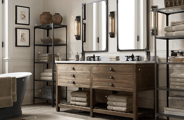 bathroom with large wooden vanity