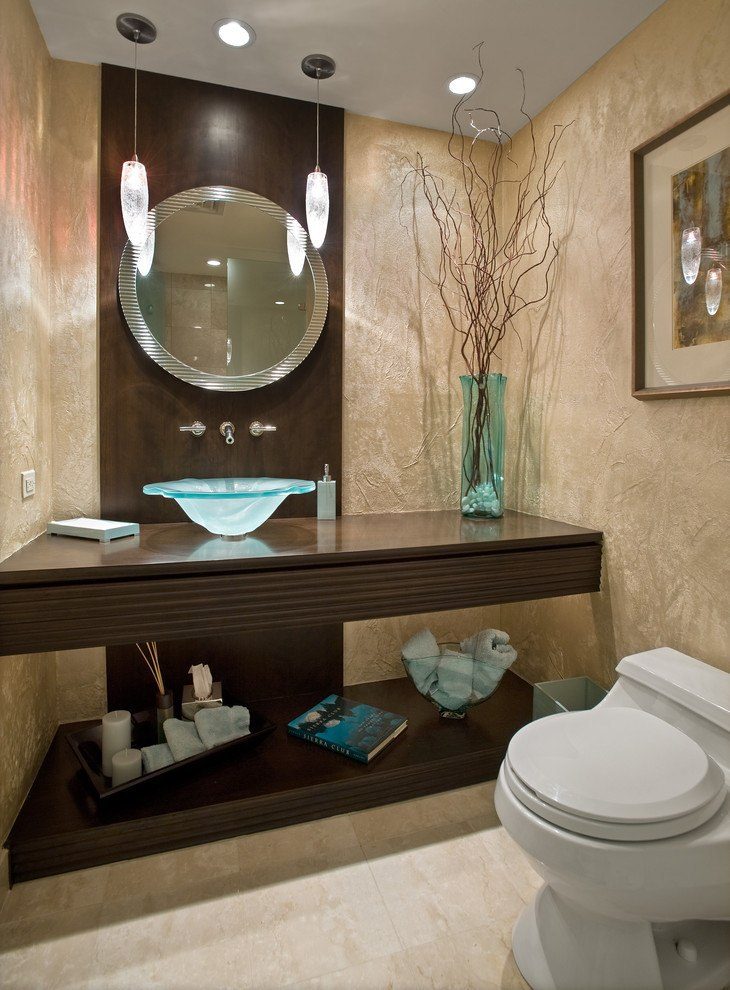 beautiful bathroom with glass vessel sink