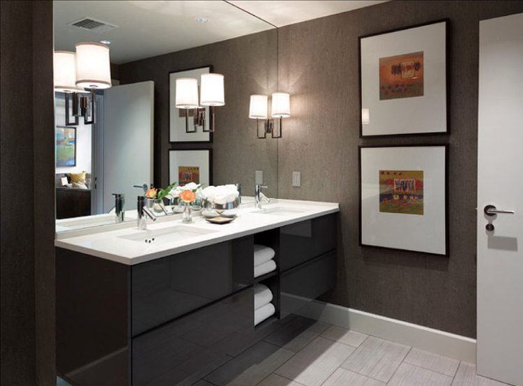 modern bathroom with black vanity