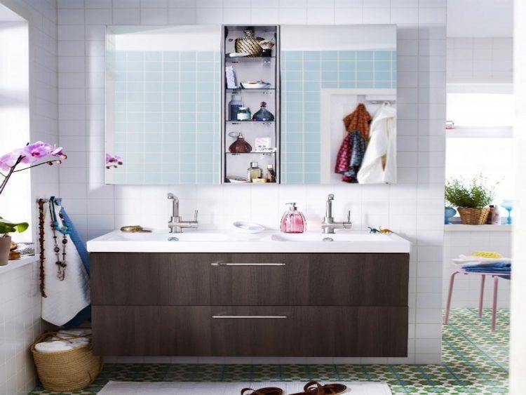 large brown vanity in bathroom