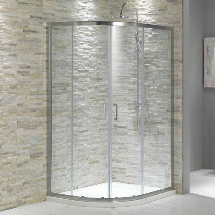 bathroom shower with natural stone pattern