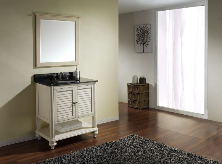 white wooden bathroom vanity