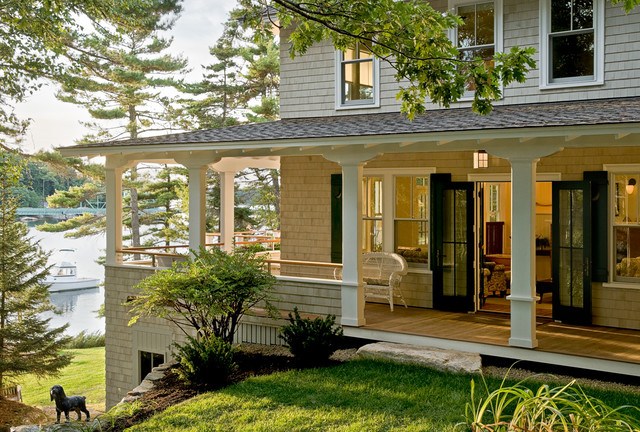 large beach style porch with columns