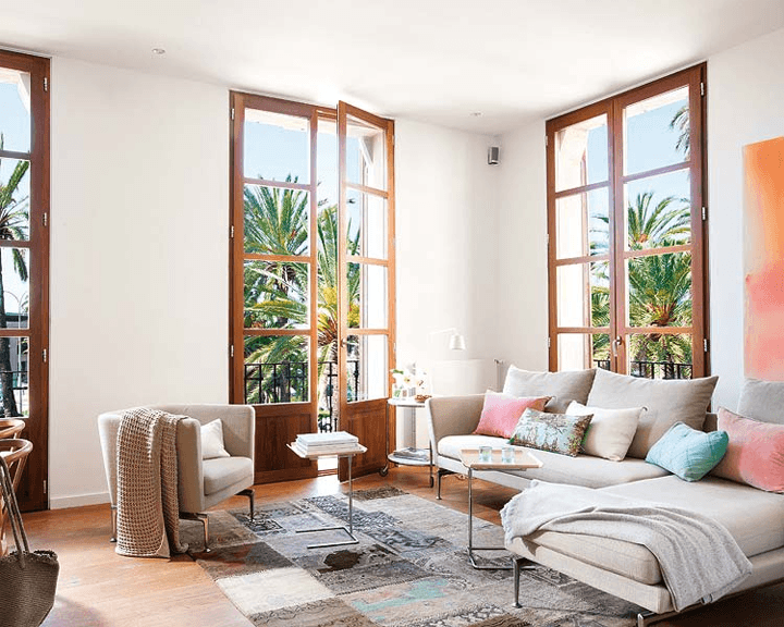 living room with large windows