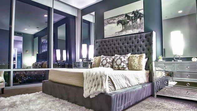 beautiful bed with large headboard