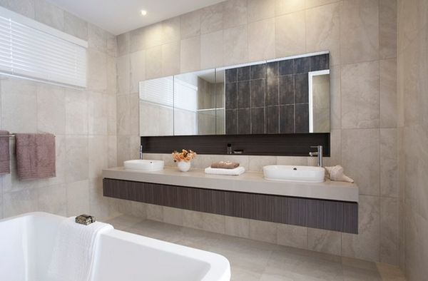 contemporary bathroom design with large mirror