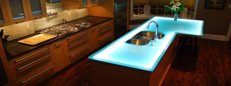 cool backlit glass countertop