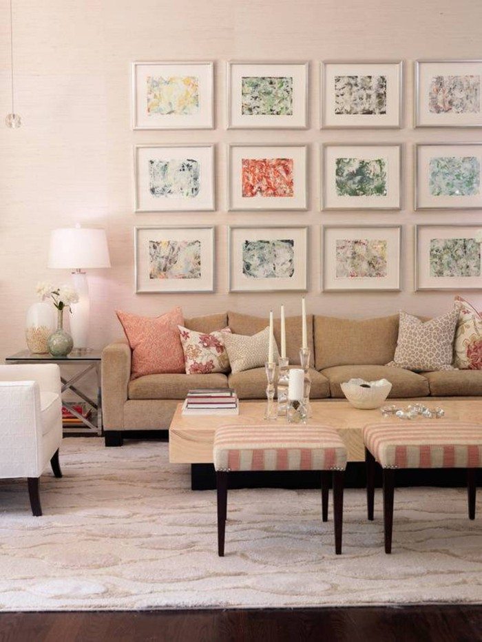 coral living room design with accent pillow