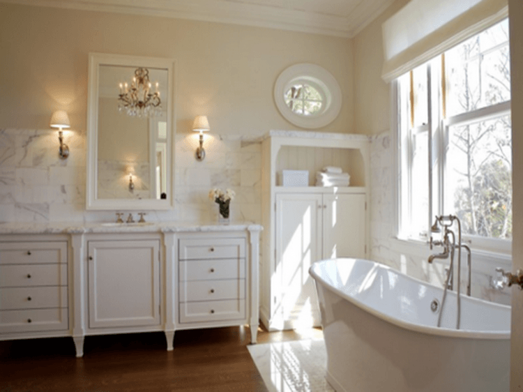 country bathroom with freestanding tub