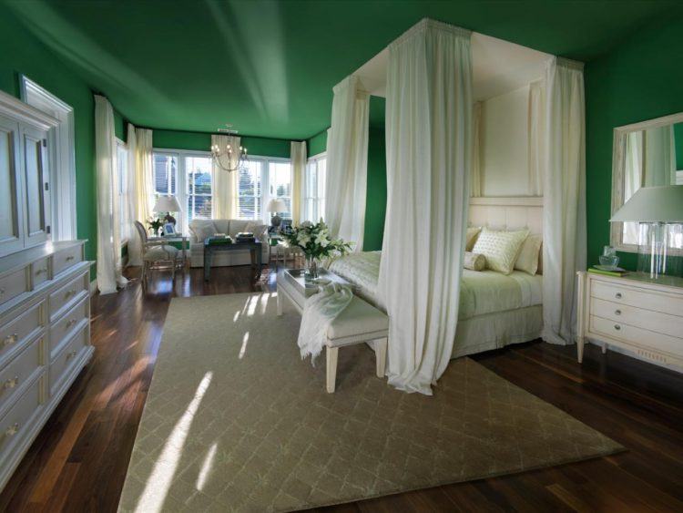 master bedroom with green paint