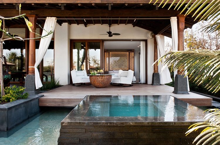 beautiful exotic backyard hot tub