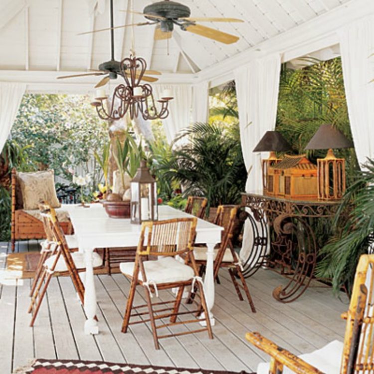 outdoor dining space with cover and ceiling fans