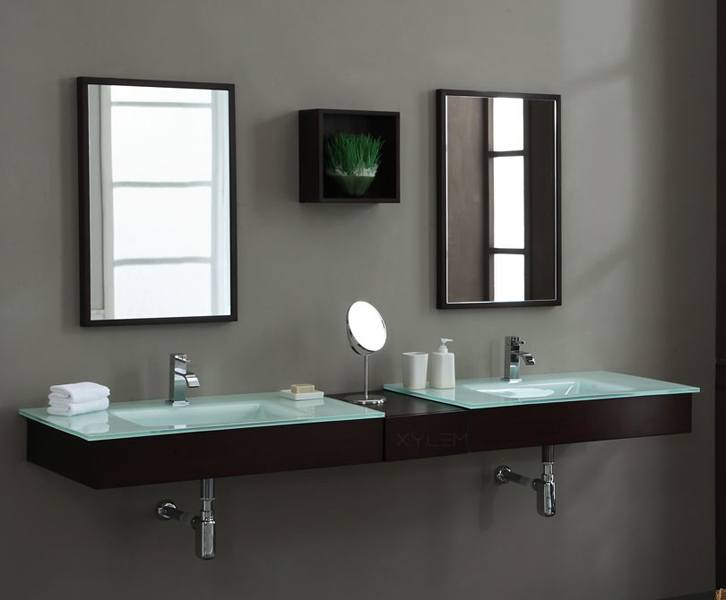 bathroom with double mirror set up