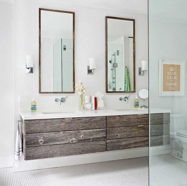 bathroom with reclaimed wood vanity