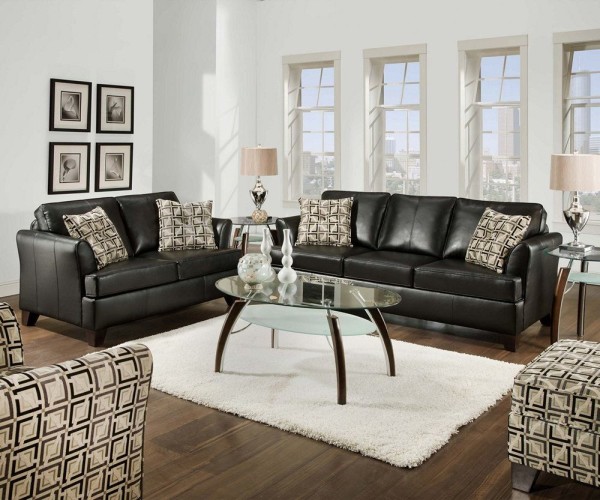 modern living room with brown leather furniture