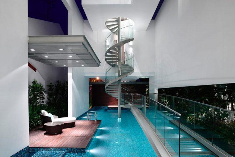 indoor swimming pool with staircase