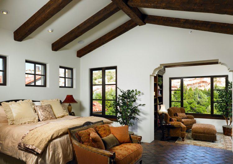 country bedroom with vaulted ceiling