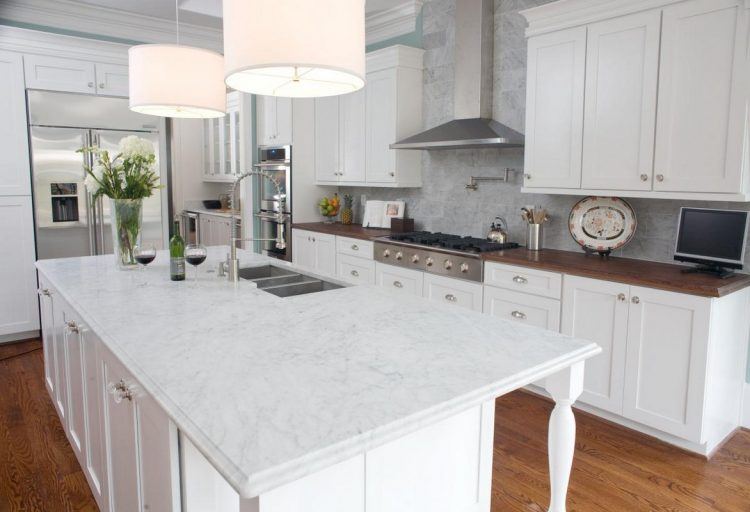 large-drum-white-kitchen-pendant-lamp-along-with-white-marble-countertop-kitchen