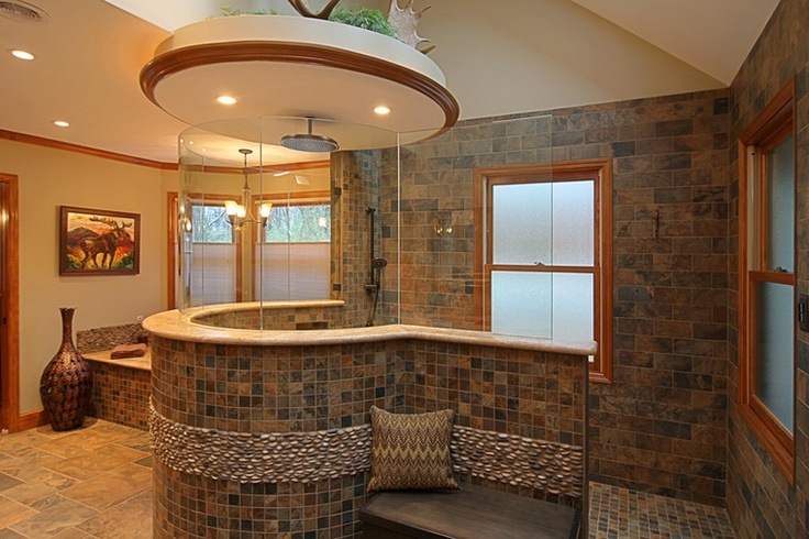 large master bathroom with stone shower