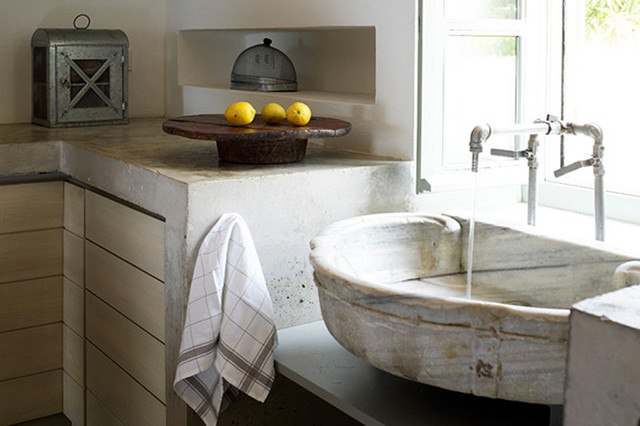 amazing stone sink in modern kitchen