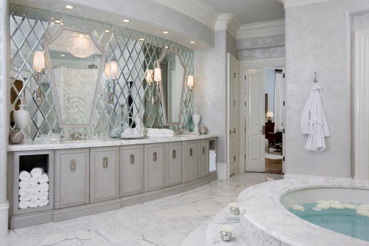 contemporary bathroom with curved hot tub