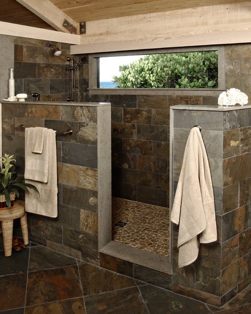 amazing rustic stone shower