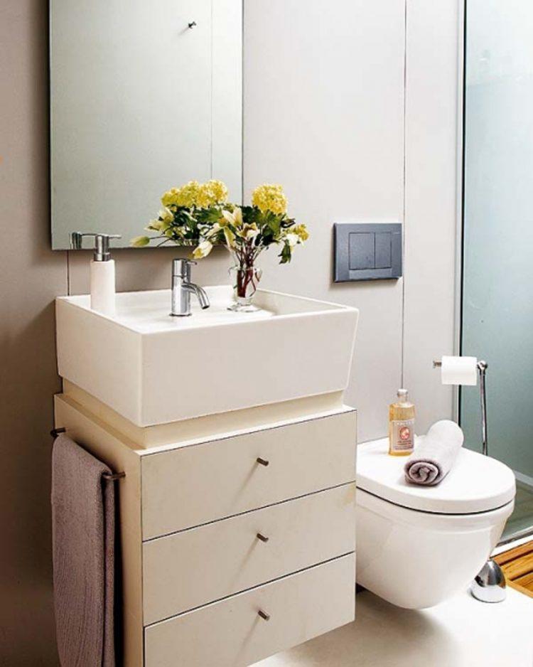 modern white bathroom vanity with square sin