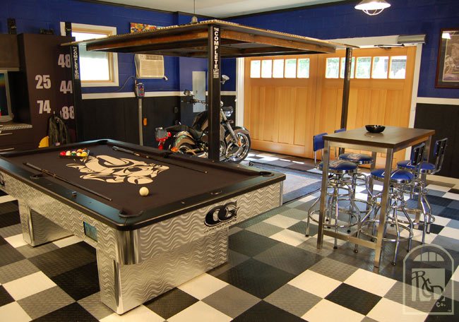 man cave with pool table