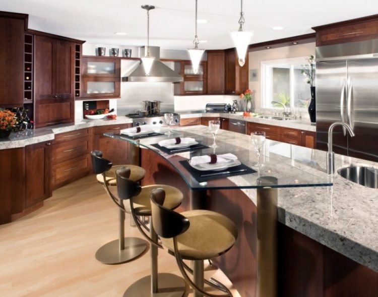 pretty brown color unique kitchen island features curved shape Photos