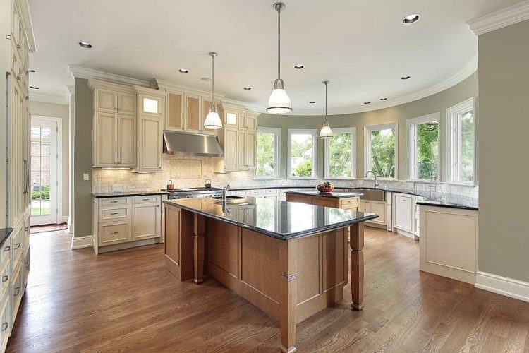 kitchen with open space and island