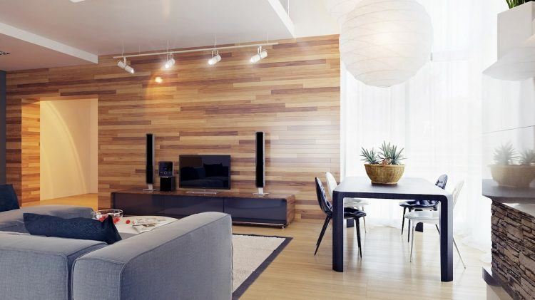 beautiful wooden wall in modern living room