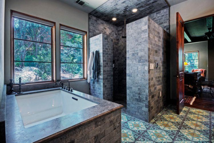 beautiful brick mediterranean style shower