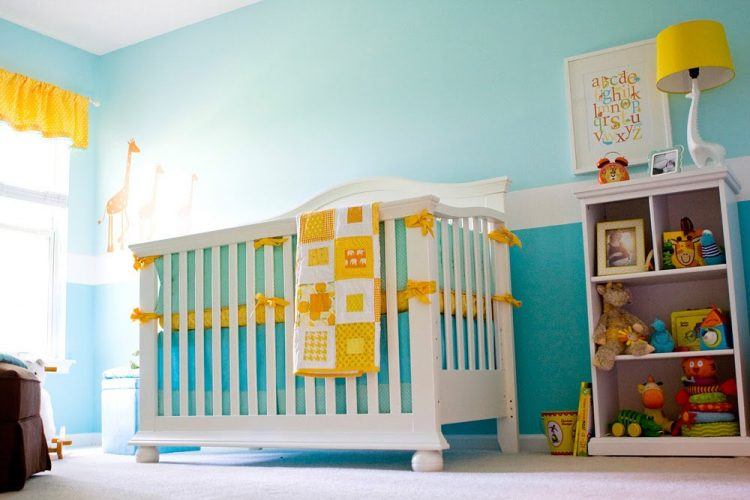 baby room with blue and yellow design