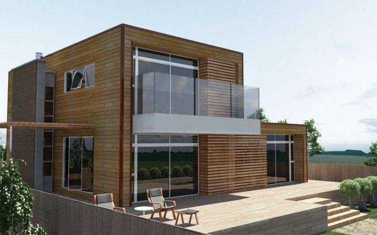 beautiful modern square wooden house