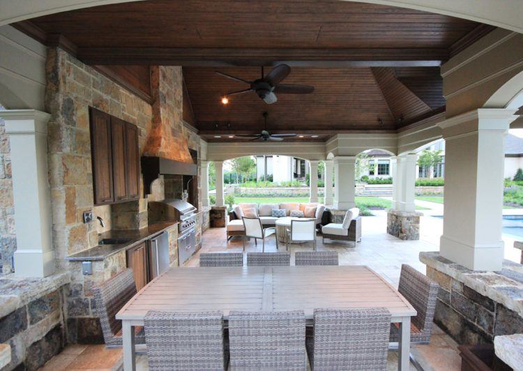 outdoor dining area near pool