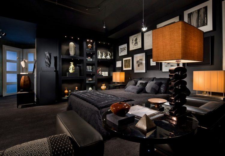 bedroom with black color scheme