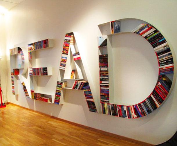 large READ wall shelves