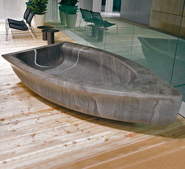 boat shaped stone bathtub