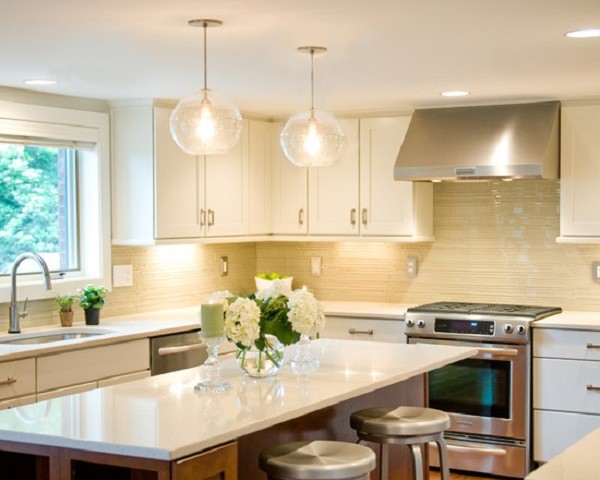 beautiful modern kitchen with round lights