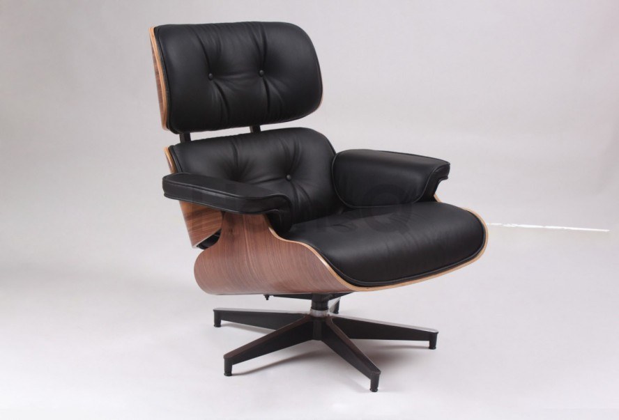 Elegant Cool Computer Chair Walnut Wood Style Black Leather Materials