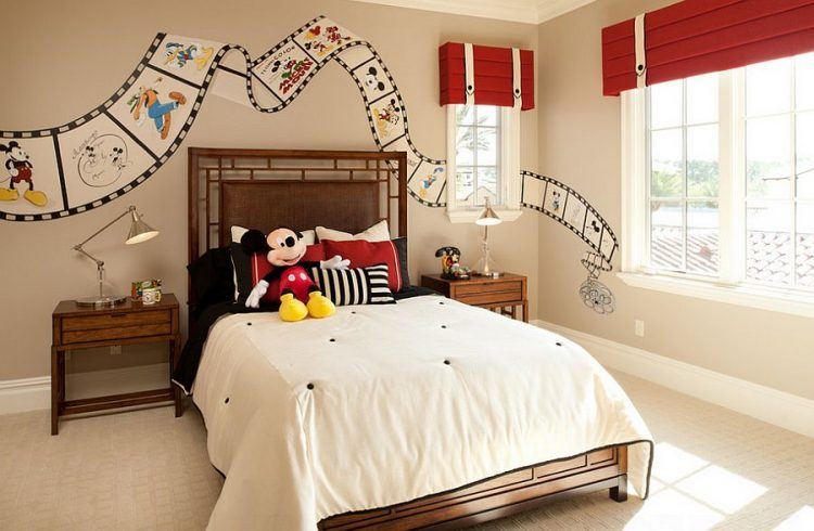 mickey mouse bedroom with stuffed animal