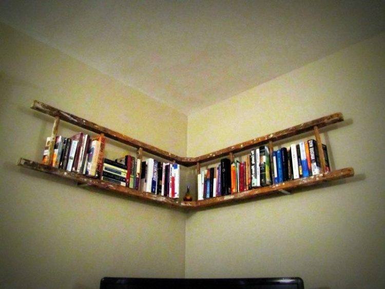 long shelf made from ladder