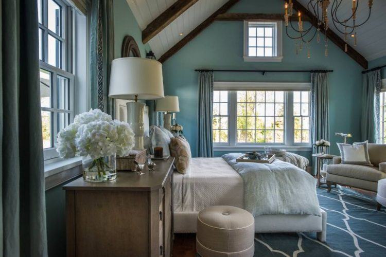 bedroom with blue painted walls