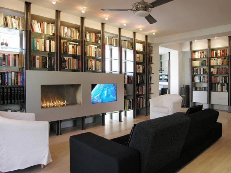 modern-bookshelves-fireplace