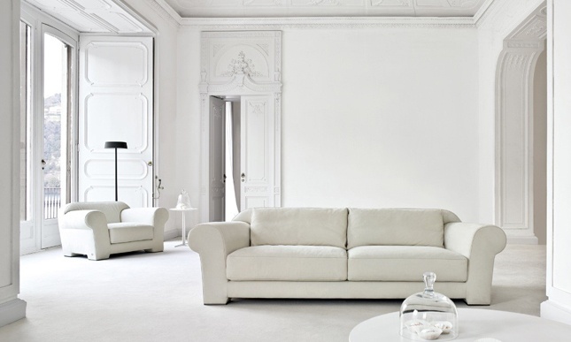 living room with large white couch