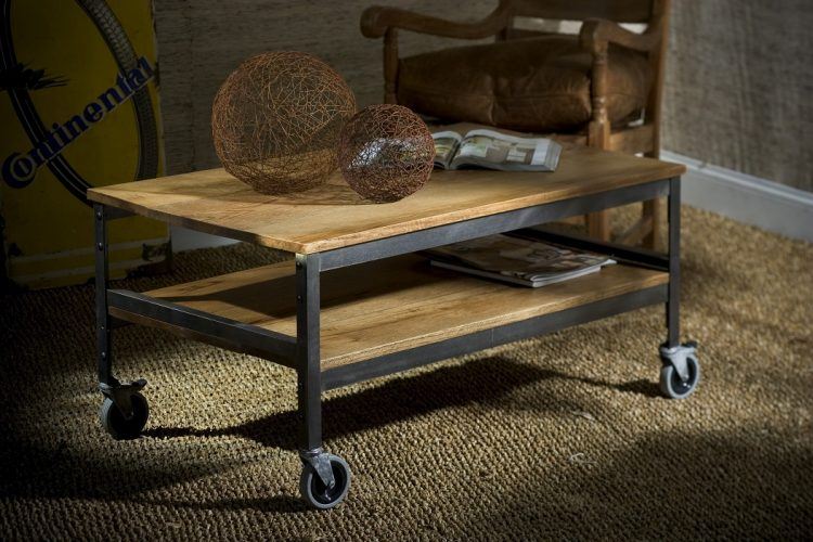 rustic style coffee table on wheels