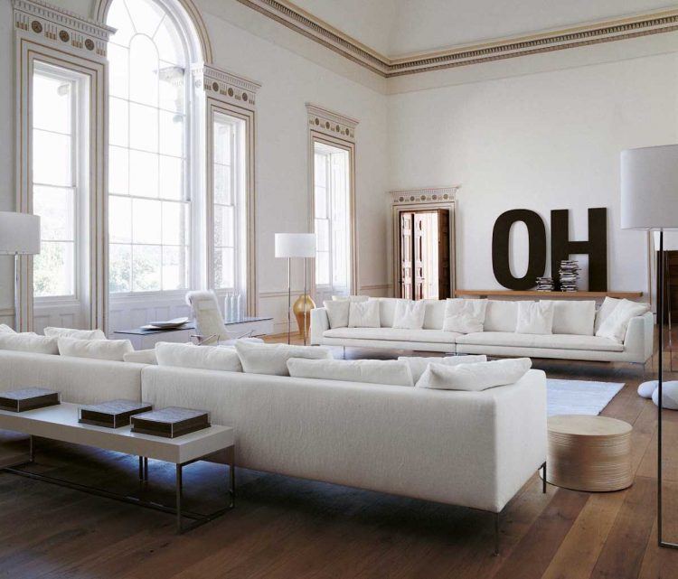 living room with sleek wood flooring