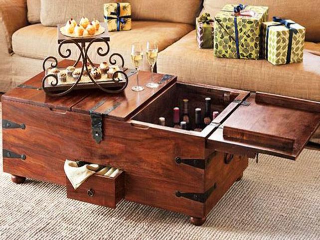 coffee table with wine trunk 