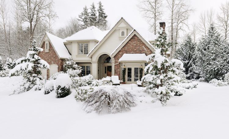 Suburban house in the snow