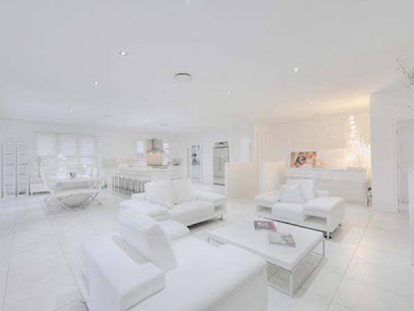 white living room with white furniture